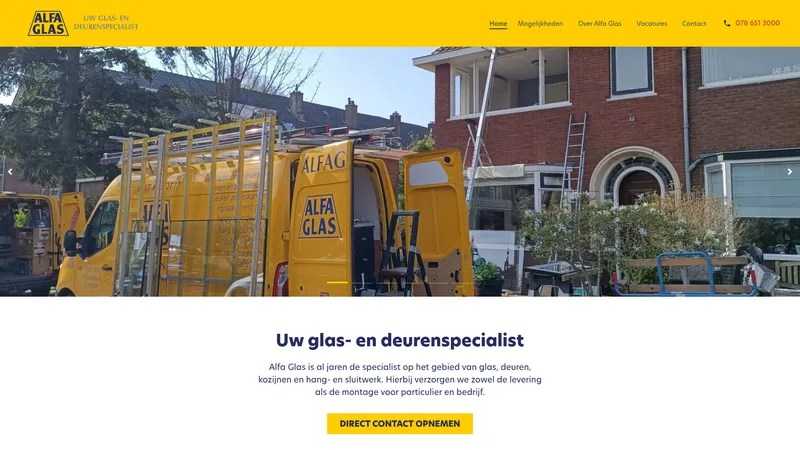 Website van Alfa Glas B.V.