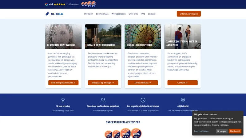 Website van ALL- IN GLAS