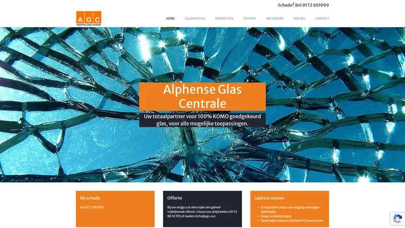 Website van Alphense Glas Centrale