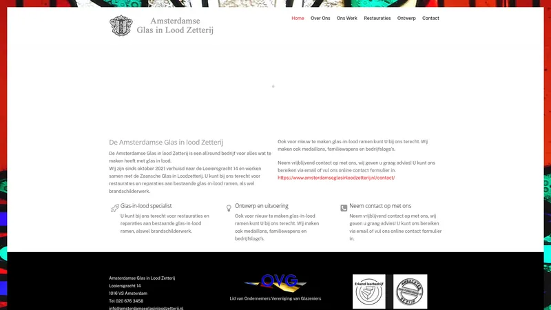 Website van Amsterdamse Glas in lood Zetterij