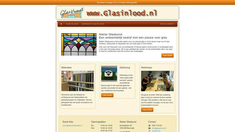 Website van Atelier Glaskunst