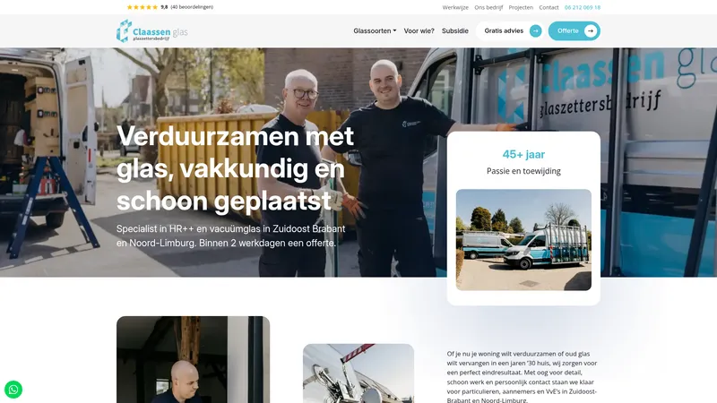 Website van Claassen Glas