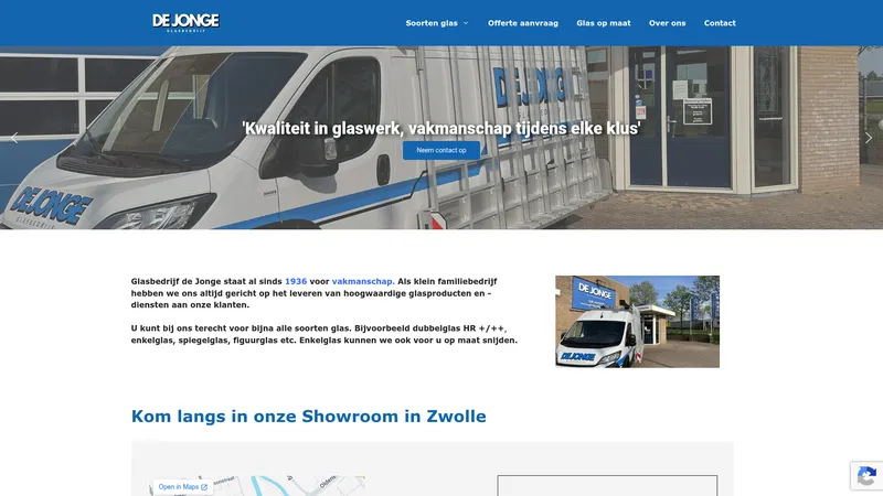 Website van Glasbedrijf De Jonge
