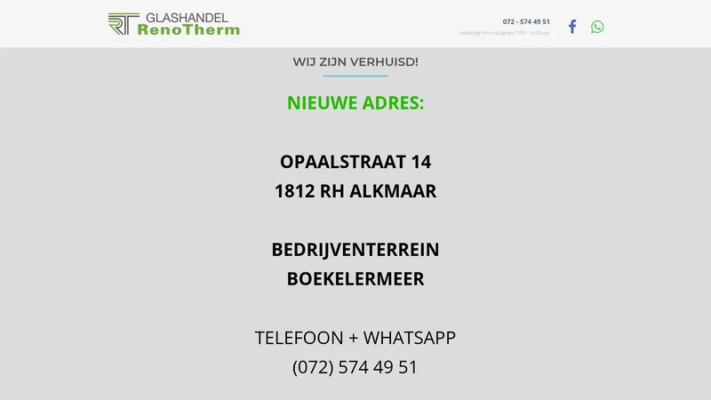 Website van Glashandel RenoTherm