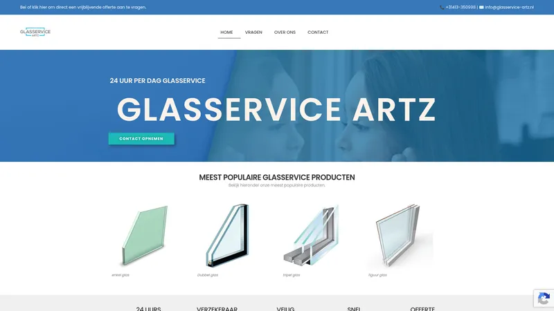 Website van Glasservice artz