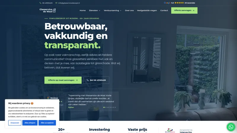 Website van Glasservice de Waal