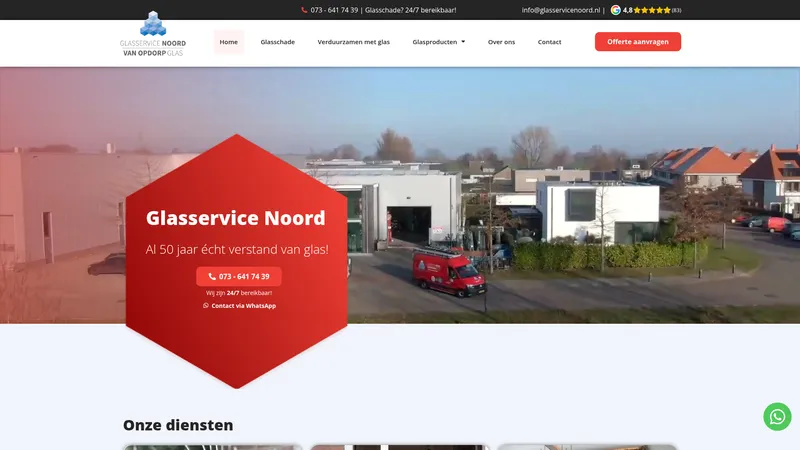 Website van Glasservice Noord & van Opdorp Glas