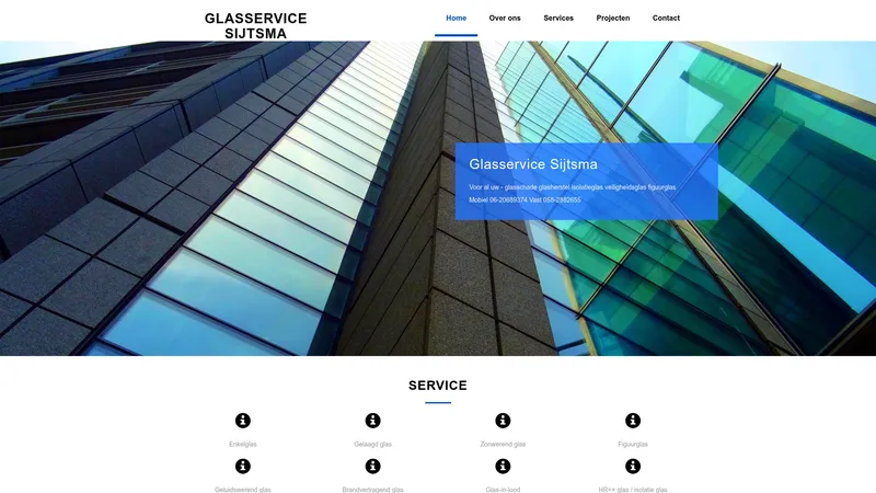 Website van Glasservice Sijtsma Leeuwarden