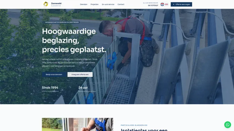 Website van Glasservice-Zonneveld