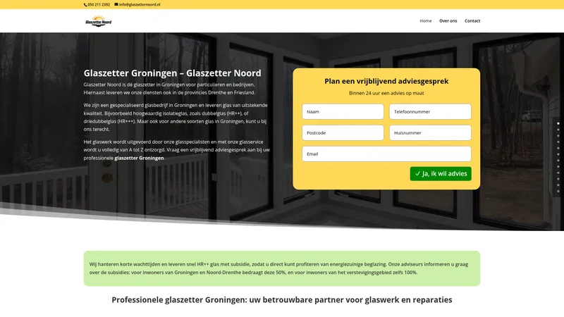 Website van Glaszetter Noord - Glaszetter Groningen, HR++ glas met subsidie