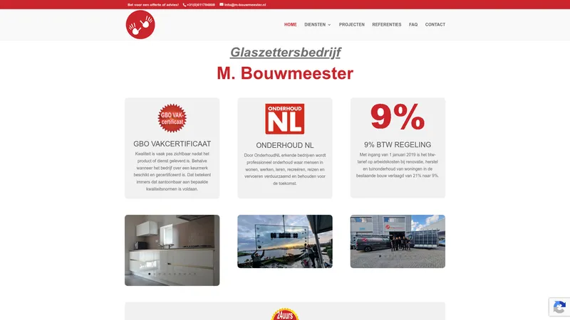 Website van Glaszetters bedrijf M. Bouwmeester