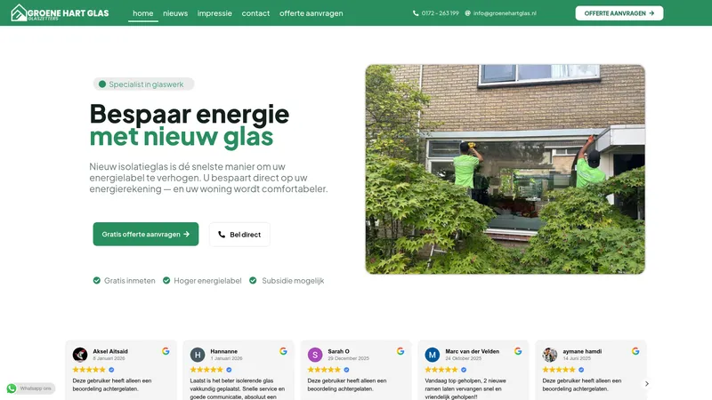Website van Groene Hart Glas B.V