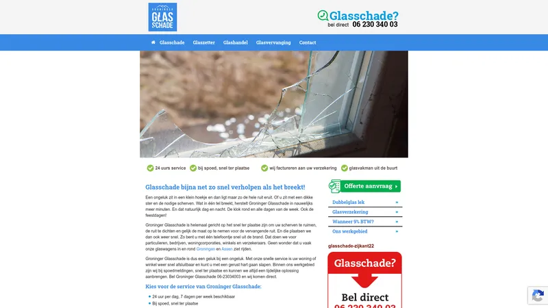 Website van Groninger Glasschade
