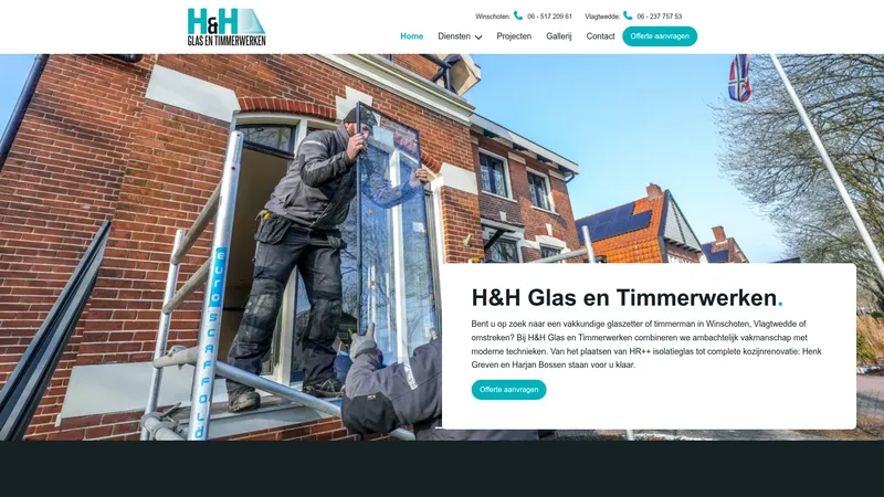 Website van H&H glas en timmerwerken