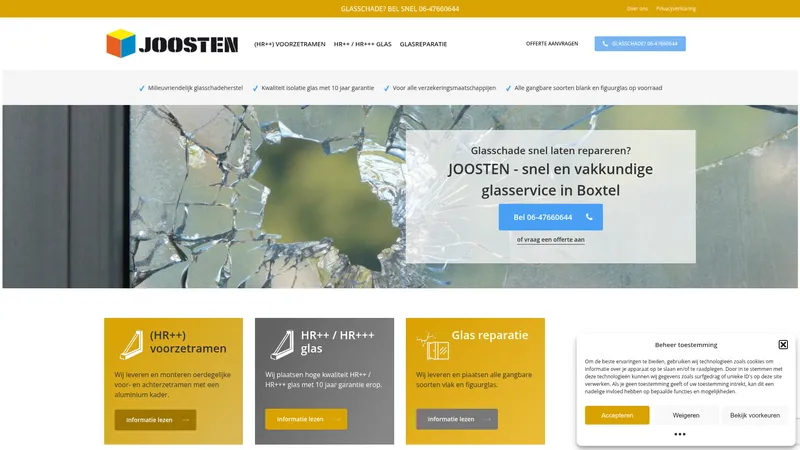 Website van Joosten Boxtel Glas en Isolatie HR++ en HR+++