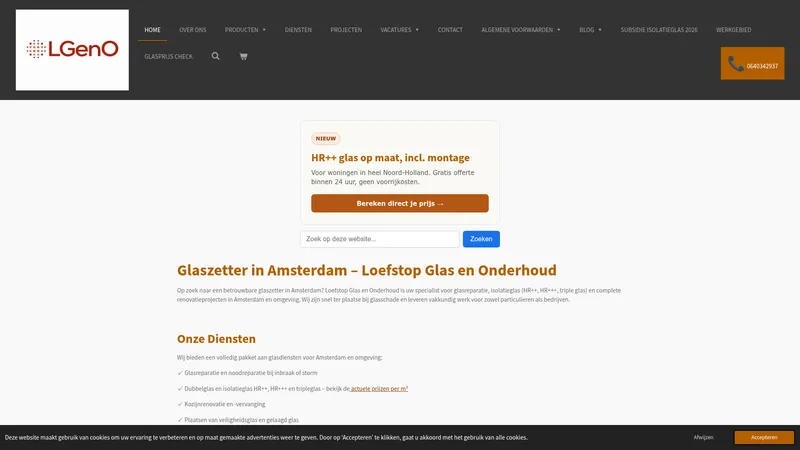 Website van Loefstop Glas en Onderhoud