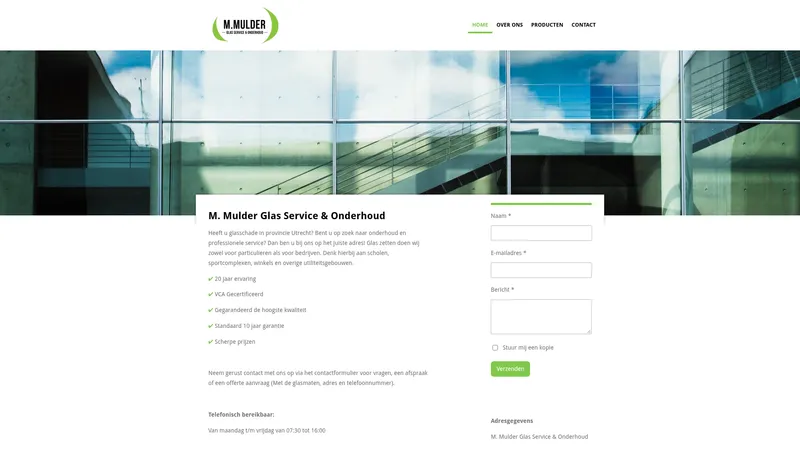 Website van M. Mulder Glas Service & Onderhoud