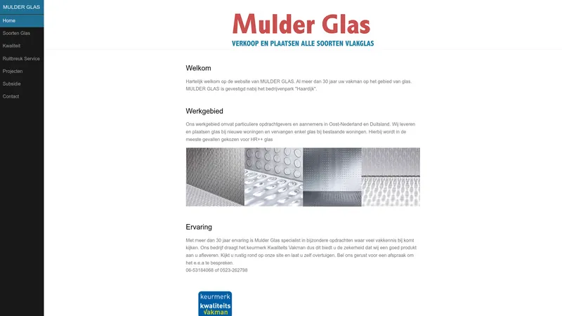 Website van Mulder Glas Glaszetter