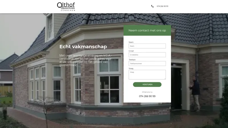 Website van Olthof Glastechniek
