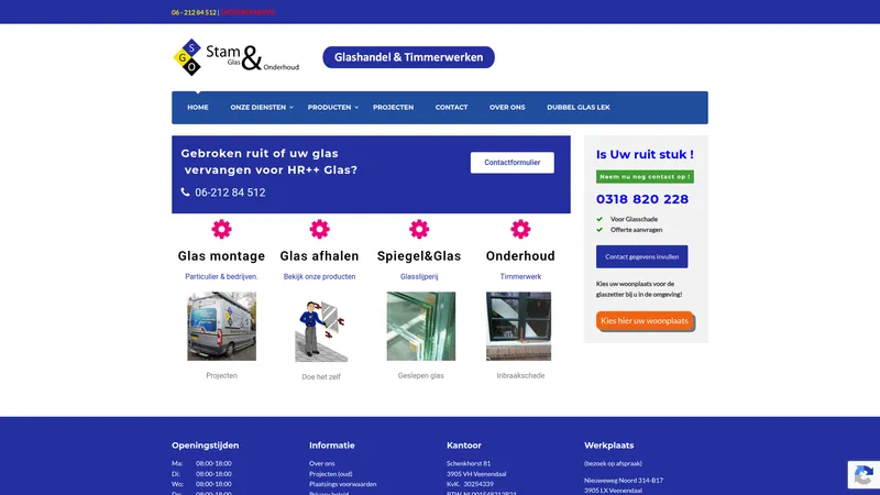 Website van Stam Glas & Onderhoud