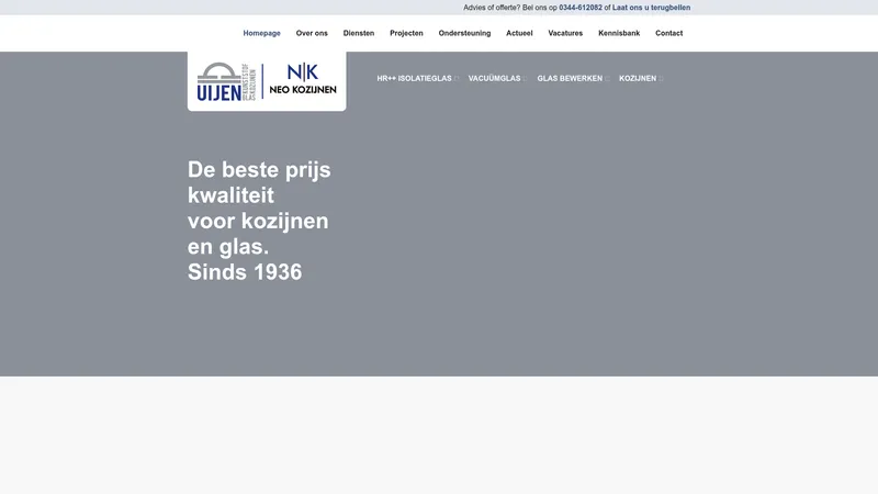 Website van Uijen b.v. Glas & Kunststof Kozijnen