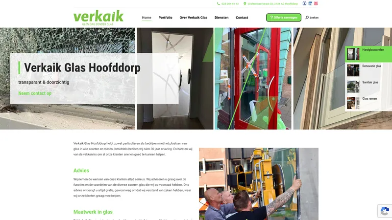 Website van Verkaik Glas Hoofddorp