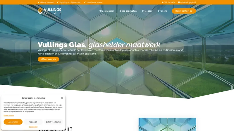 Website van Vullings Glas B.V.