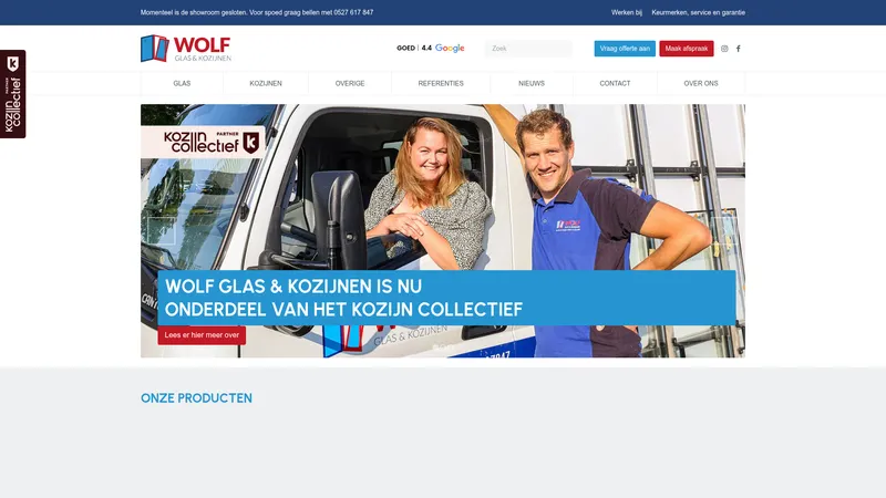 Website van WOLF Glas & Kozijnen