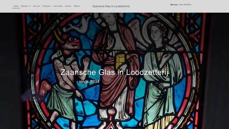 Website van Zaansche Glas in Loodzetterij